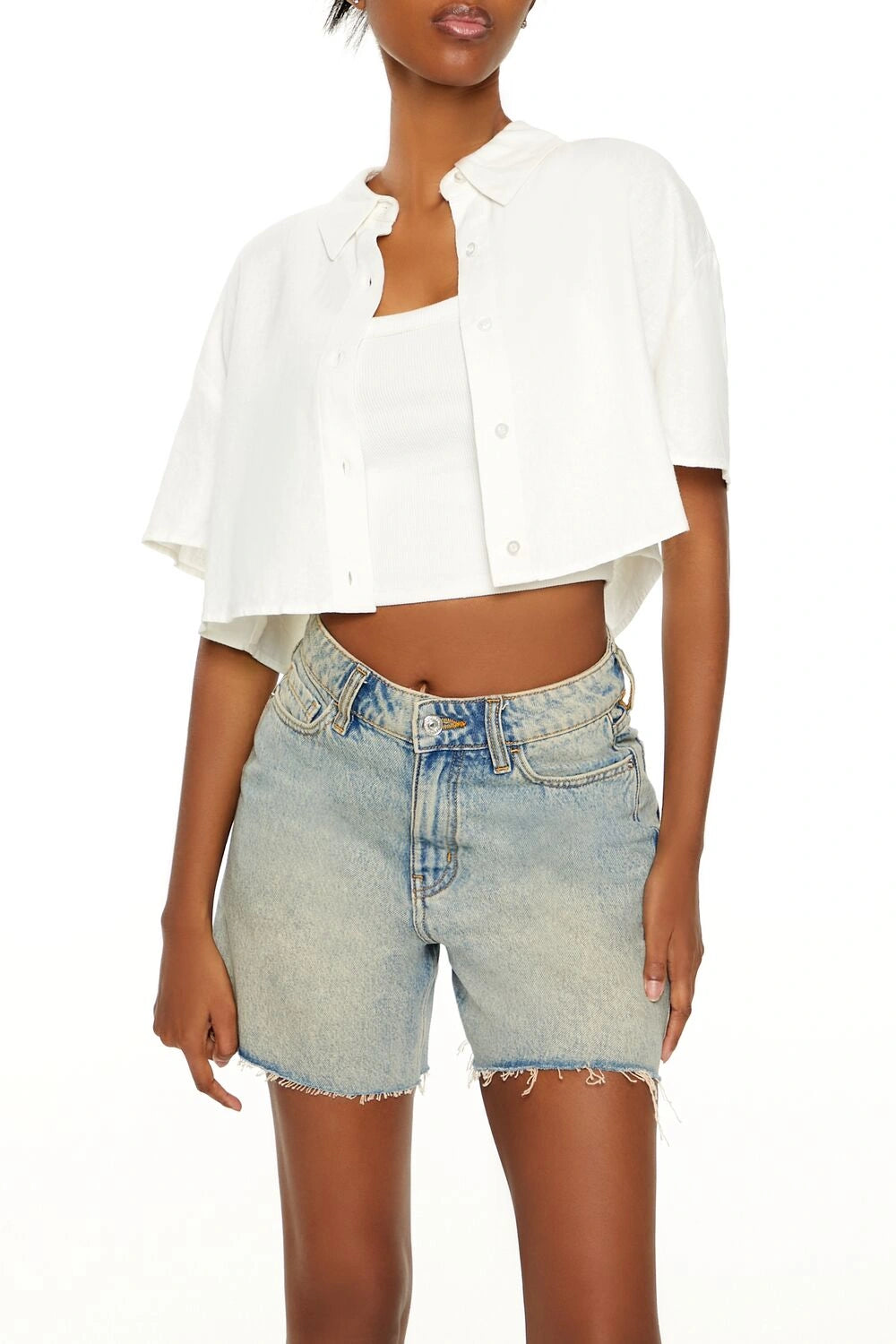 فوريفر 21-قميص قصير من مزيج الكتان-للنساء