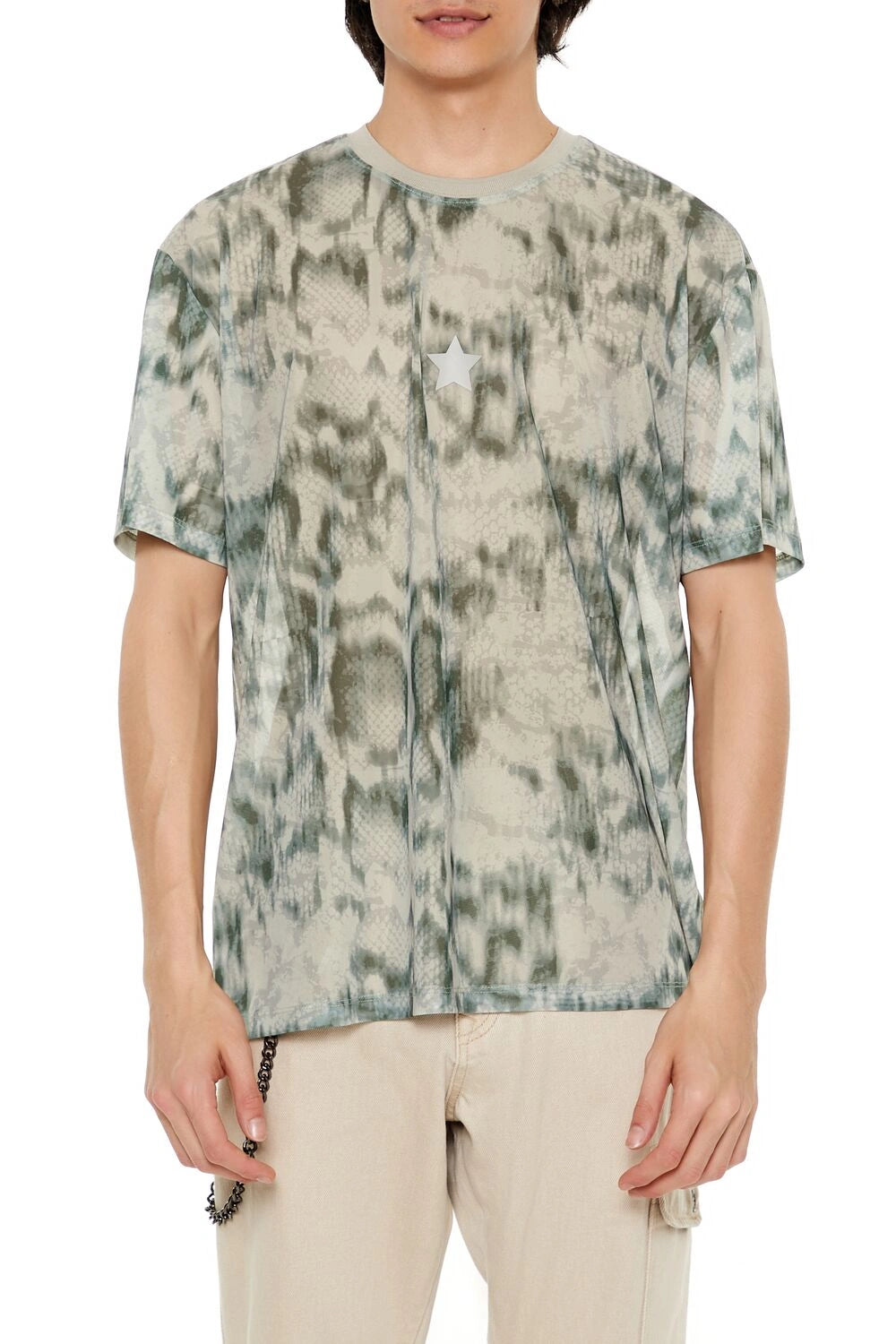 فوريفر 21-تي شيرت برسومات ثعبان النجوم-للرجال