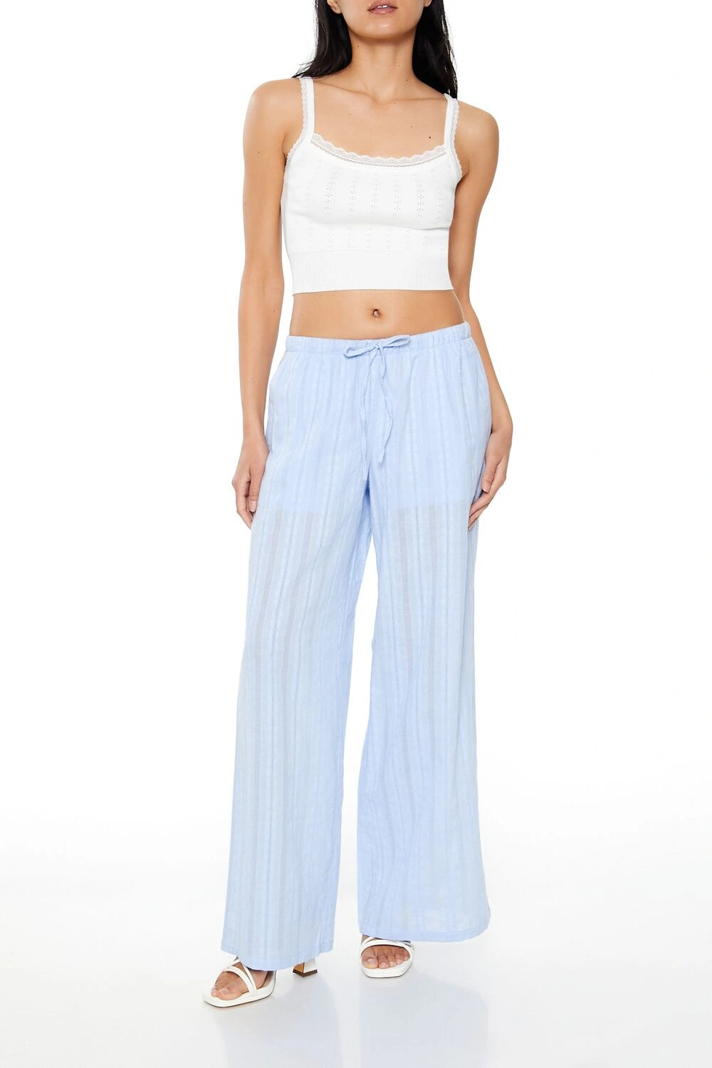 فوريفر 21-بنطلون واسع الساق مخطط-للنساء