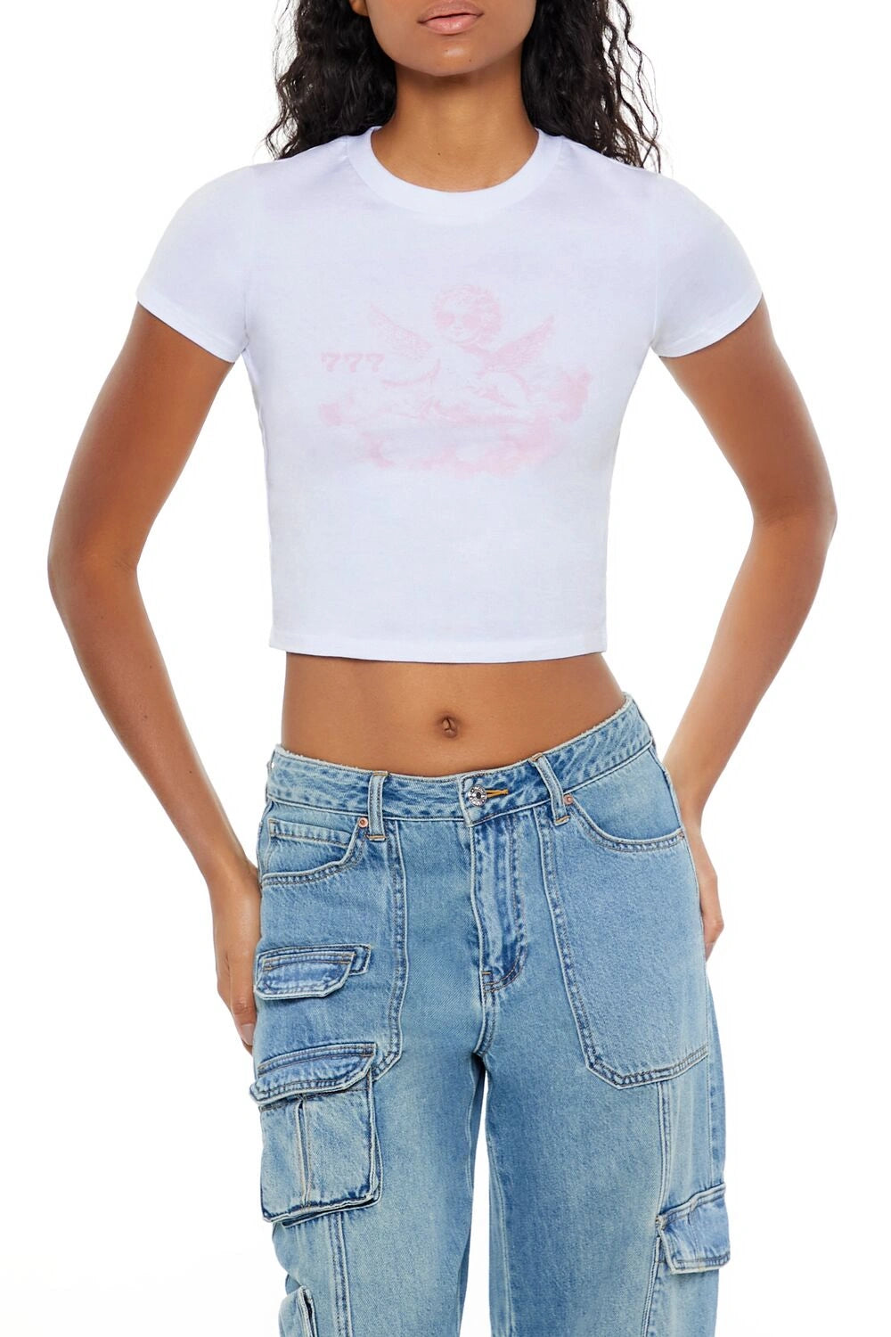 فوريفر 21-تي شيرت للأطفال مطبوع عليه 777 Angel Graphic-للنساء