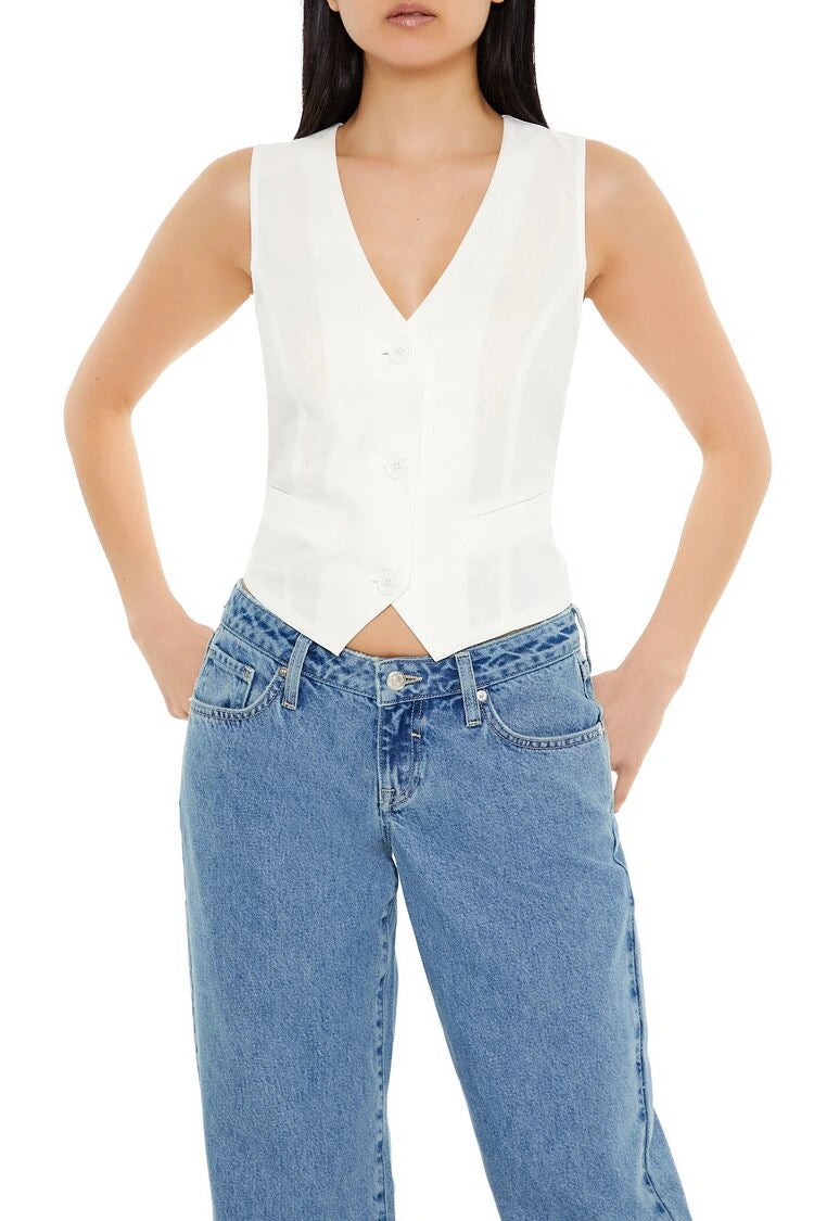 فوريفر 21-رقبة على شكل حرف V وحاشية مقصوصة-للنساء