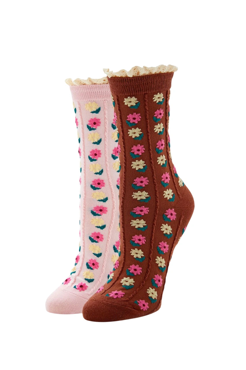فوريفر 21-مجموعة جوارب زهرية - عبوة من قطعتين-للنساء