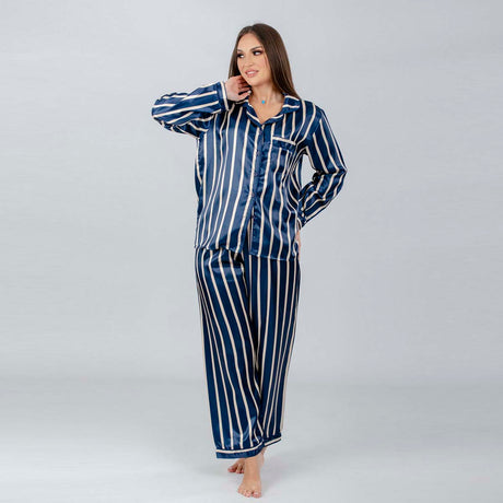 شيك شيك - طقم بيجاما ستان مخطط للنساء