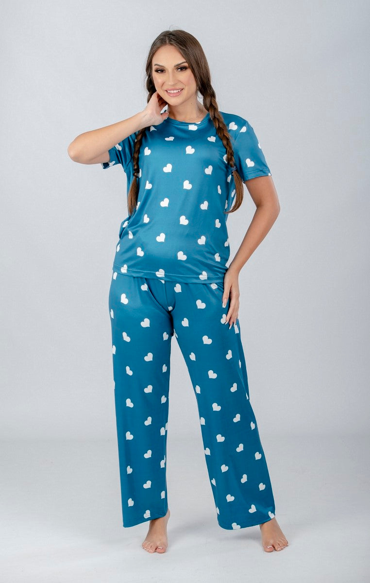 Shechick - Heart Print Pajamas Set Genzary Green