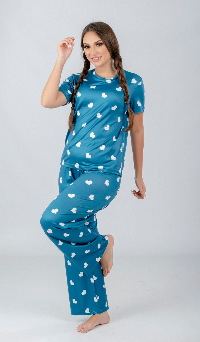Shechick - Heart Print Pajamas Set Genzary Green