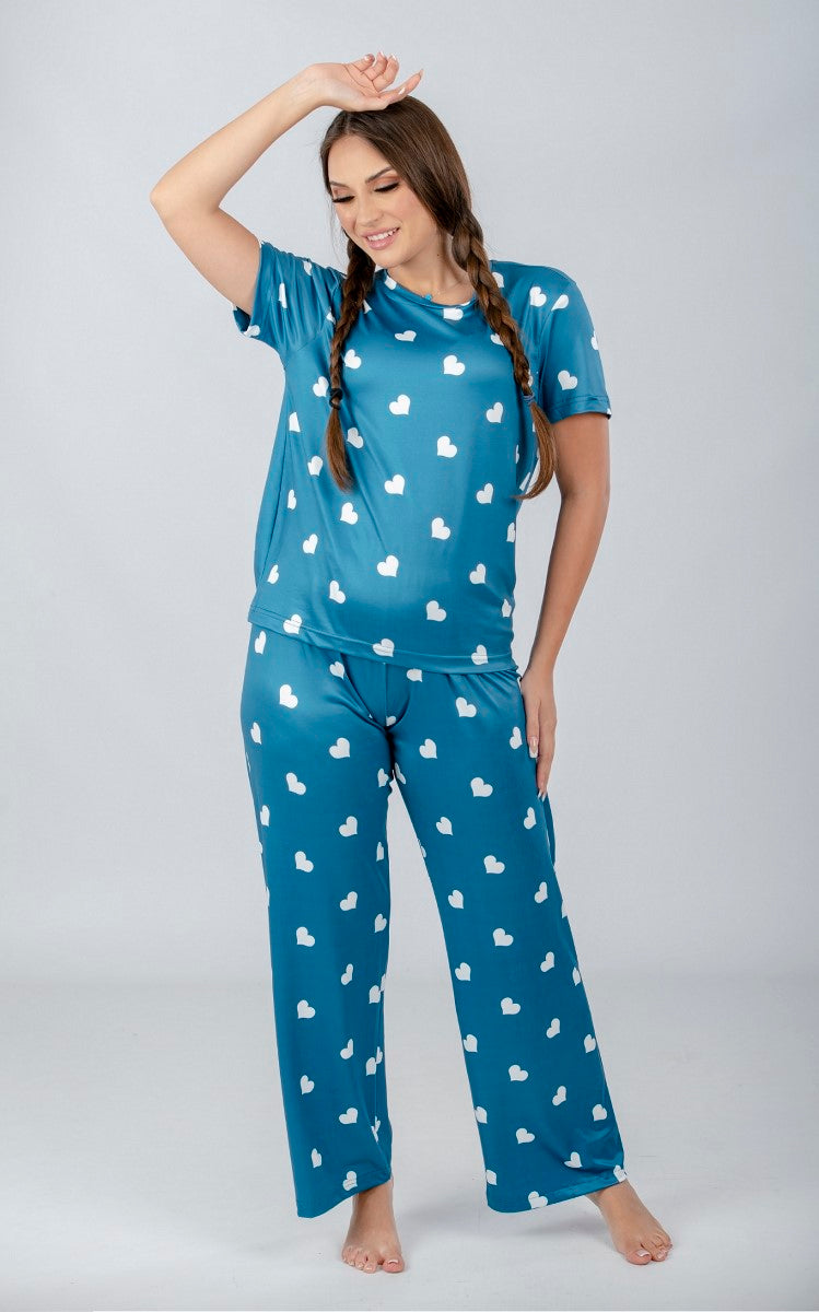 Shechick - Heart Print Pajamas Set Genzary Green