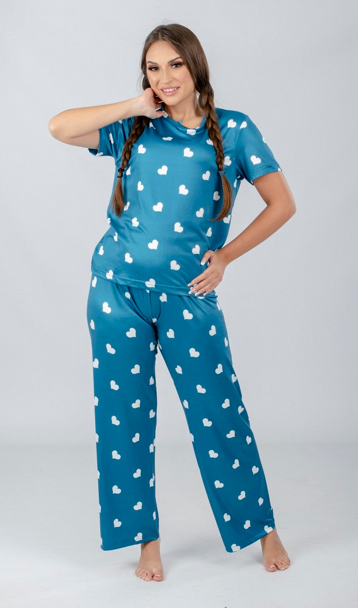 Shechick - Heart Print Pajamas Set Genzary Green