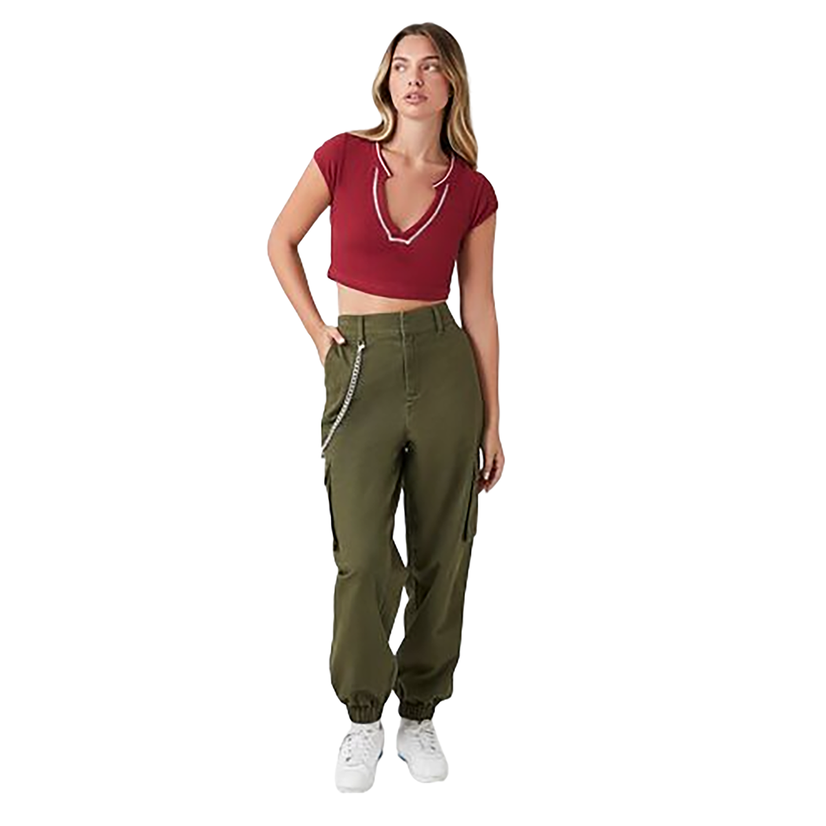 فوريفر 21 - بنطلون مريح بسلسله من الجانب للنساء - بيعت من قبل اف اي جي