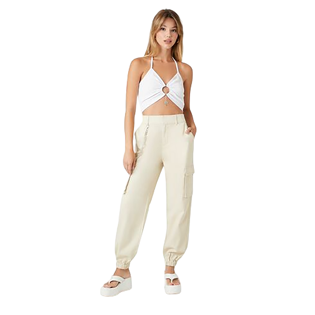 فوريفر 21 - بنطلون مريح بسلسله من الجانب للنساء - بيعت من قبل اف اي جي