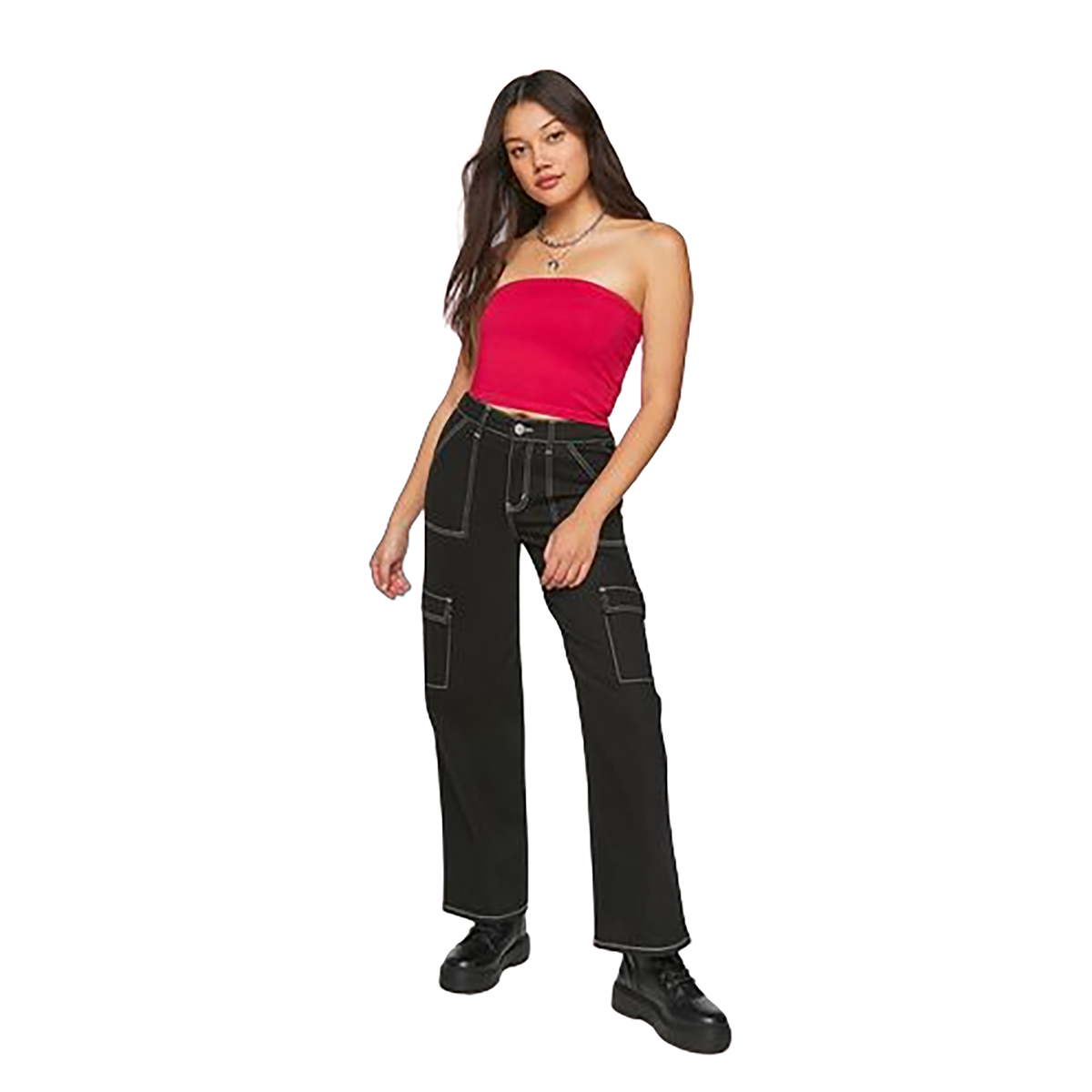 Forever 21 - Twill Contrast-Trim Cargo Pants - Sold by FIG