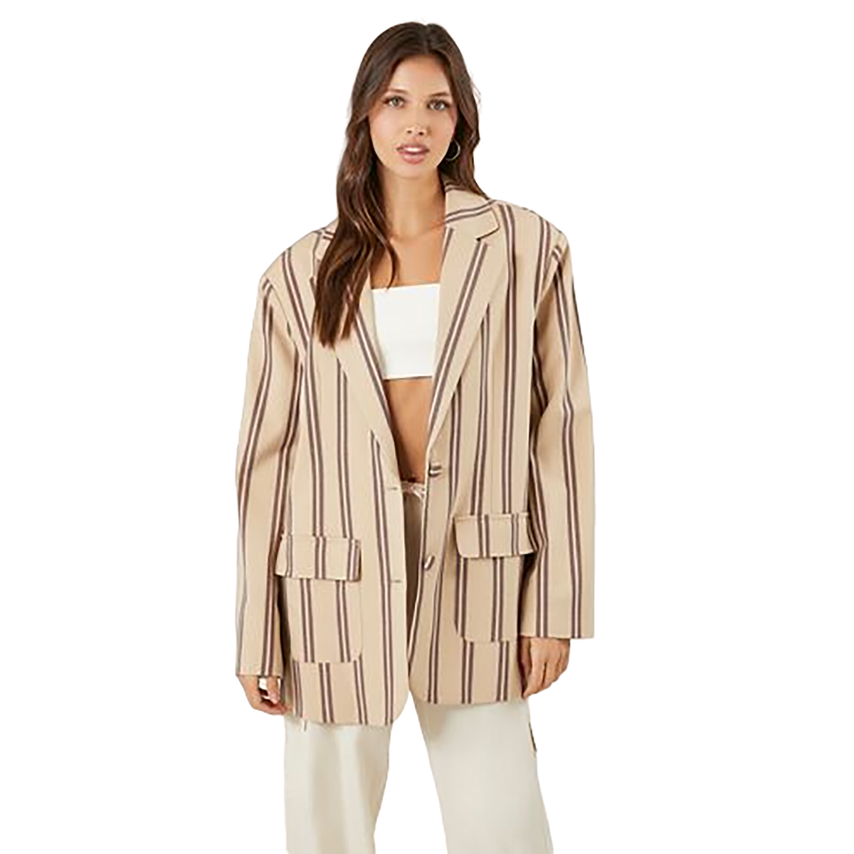 فوريفر 21 - بليزر مخطط للنساء - بيعت من قبل اف اي جي