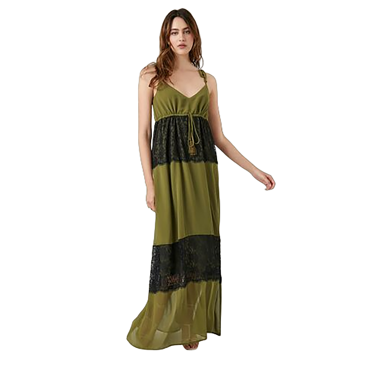 فوريفر 21 - فستان شيفون طويل بأطراف دانتيل - بيعت من قبل اف اي جي