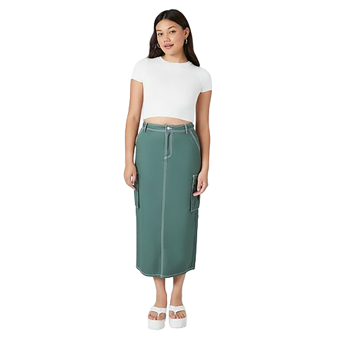 Forever 21 - Twill Cargo Midi Skirt - Sold by FIG