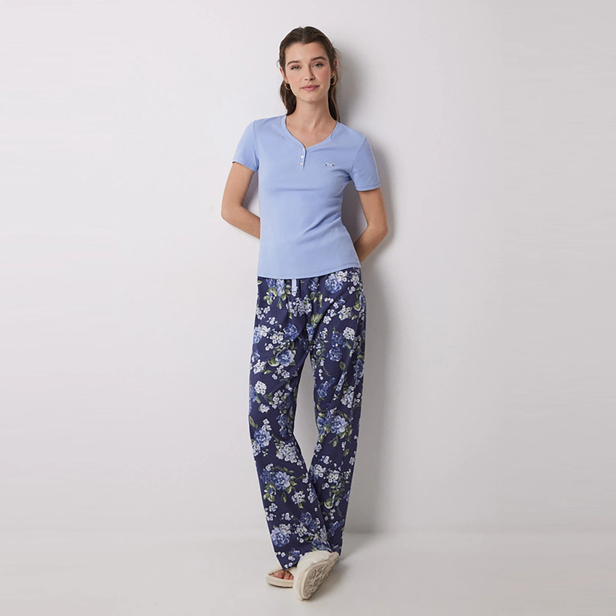 Women Secret - Cotton Ribbed Pajamas With Blue Flowers for women - sold by FIG