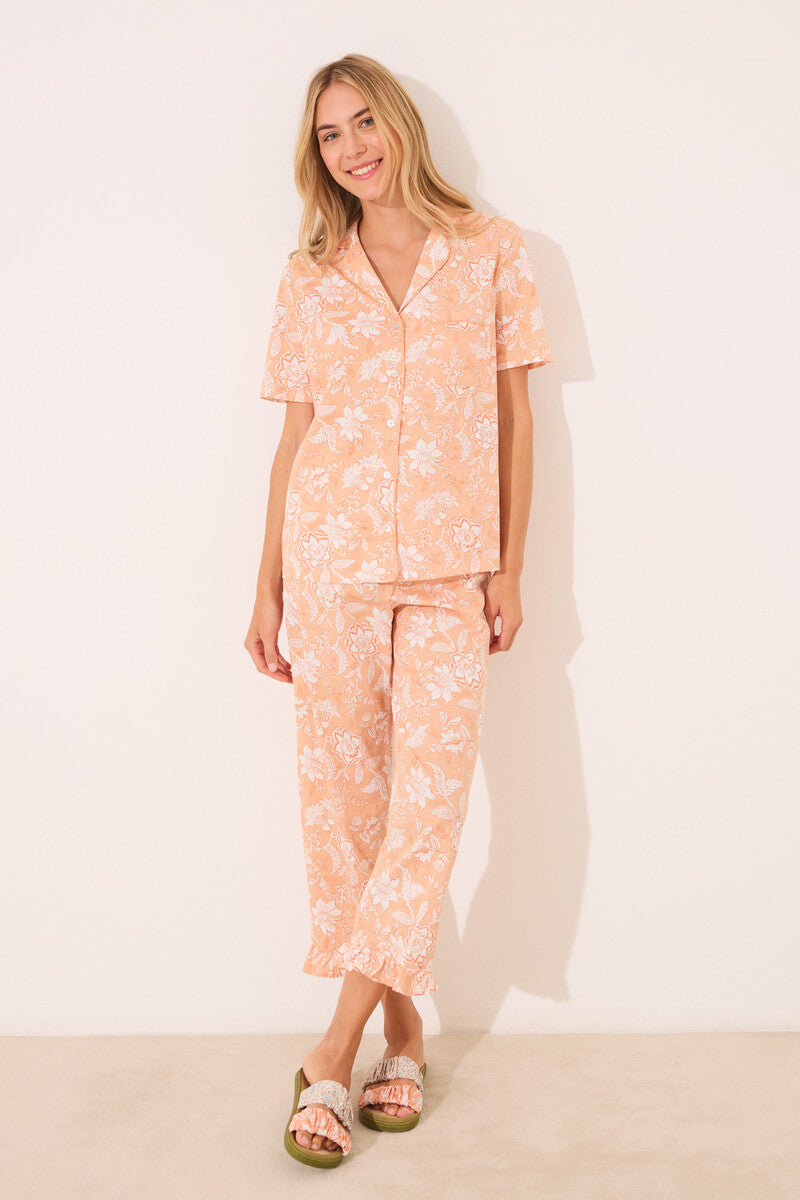 Women Secret-Orange cotton Capri shirt pajamas-sold by FIG