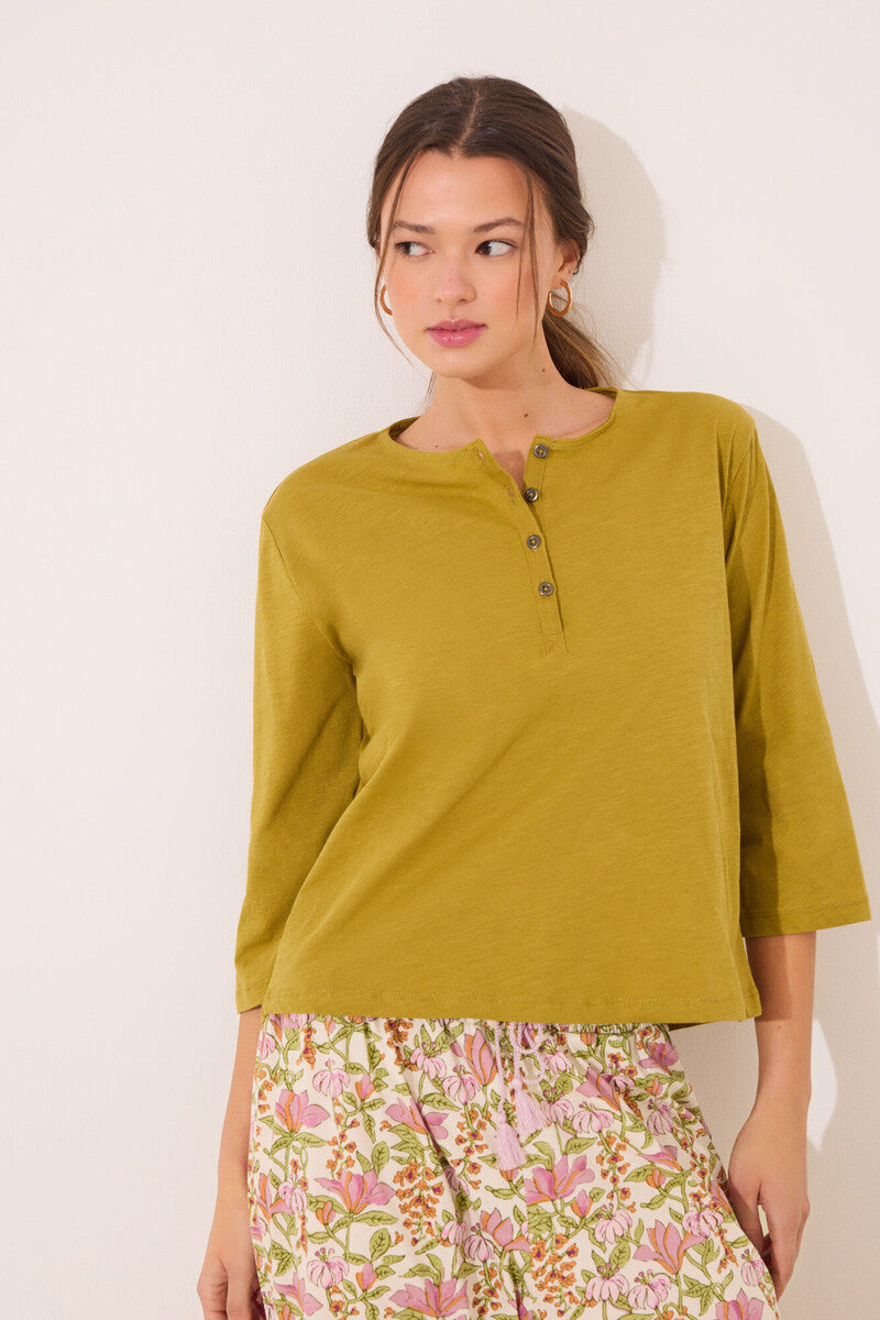 Women Secret-Long sleeve t-shirt 100% cotton khaki- sold by FIG