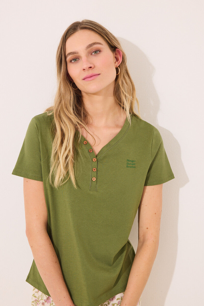 women'secret - Short sleeve t-shirt 100% cotton green color - sold by FIG