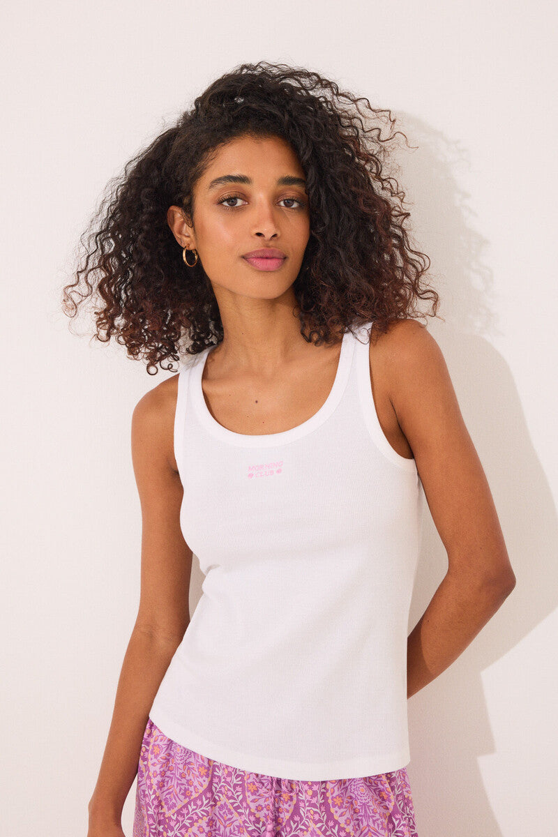 Women Secret-White ribbed tank top- sold by FIG