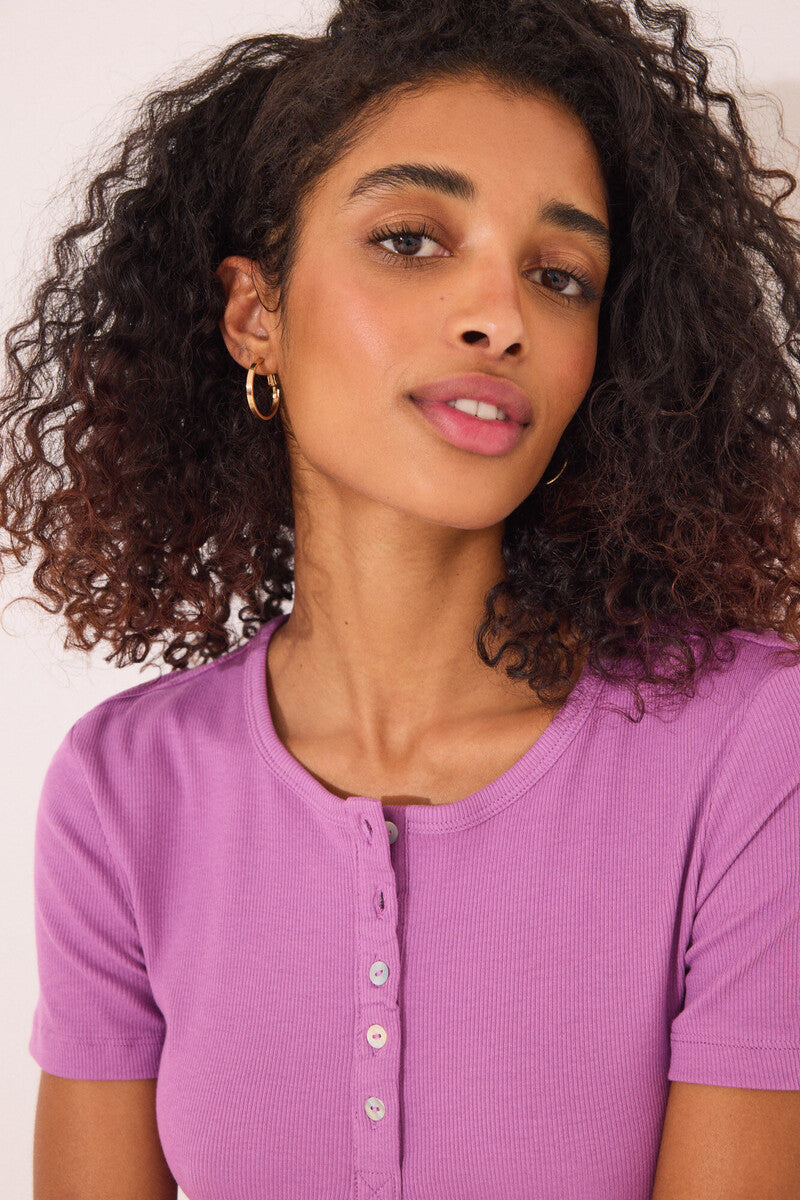 Women Secret-Purple ribbed short-sleeved T-shirt- sold by FIG