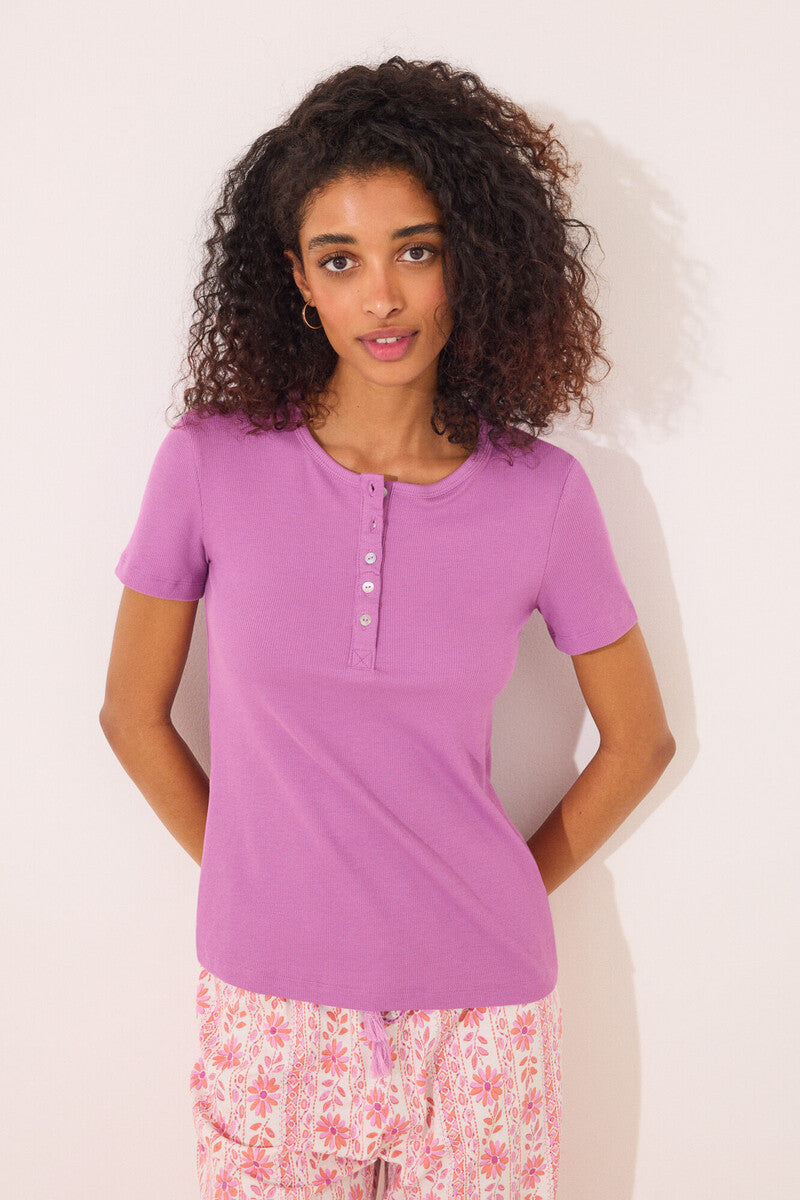 Women Secret-Purple ribbed short-sleeved T-shirt- sold by FIG