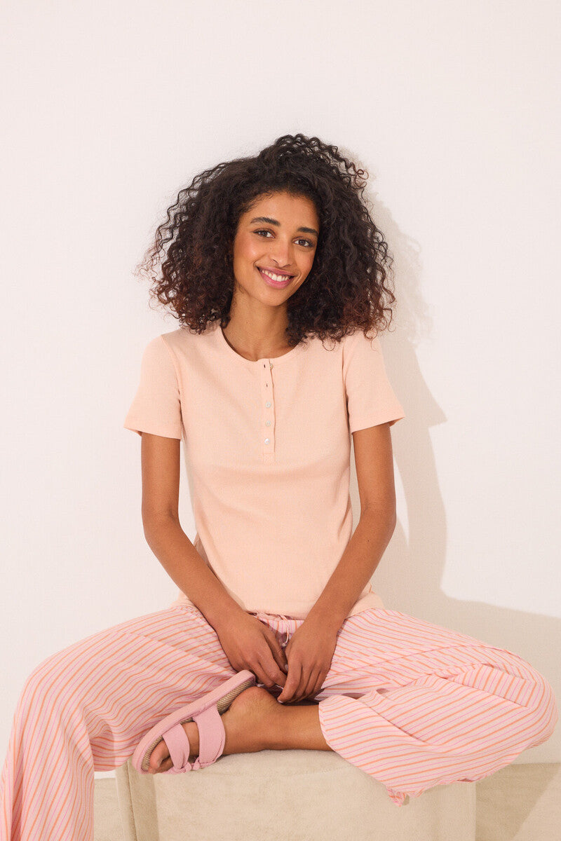 women'secret - Orange ribbed short-sleeved T-shirt - sold by FIG