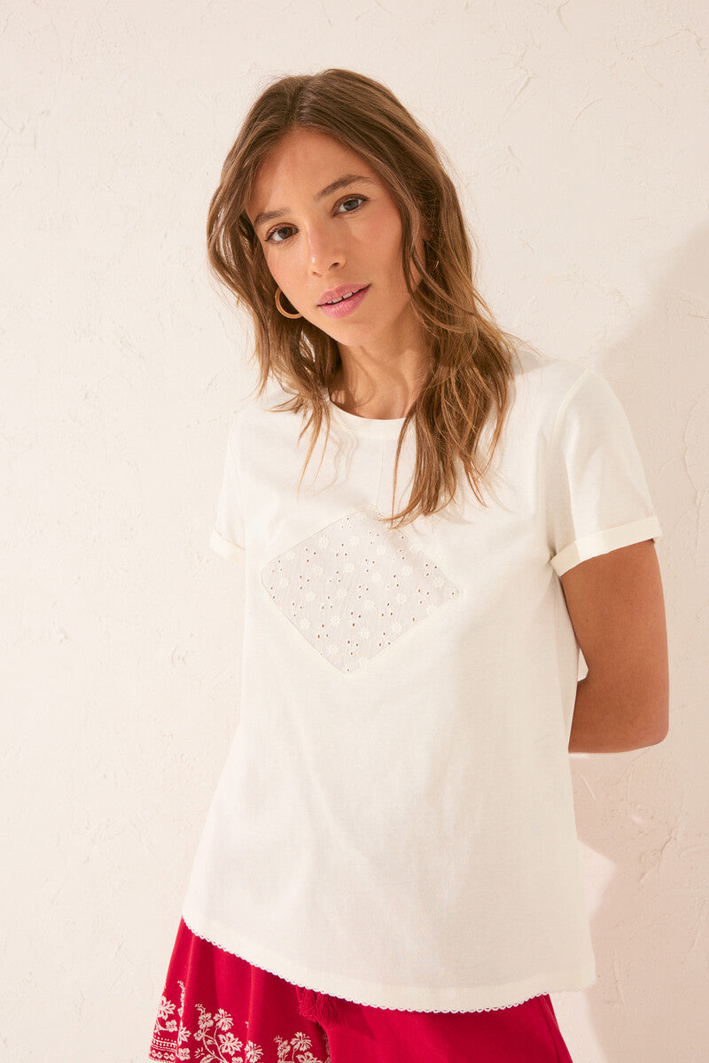 women'secret - White embroidered short sleeve t-shirt 100% cotton - sold by FIG