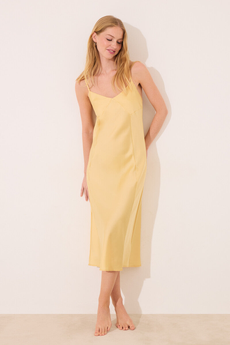 Women Secret-Long yellow satin nightgown- sold by FIG