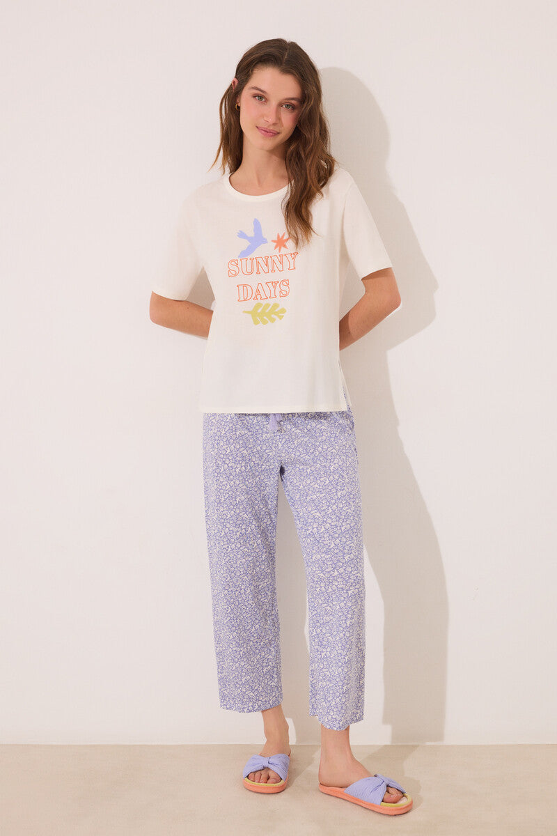 Women Secret-100% cotton capri pajamas with white flowers-sold by FIG