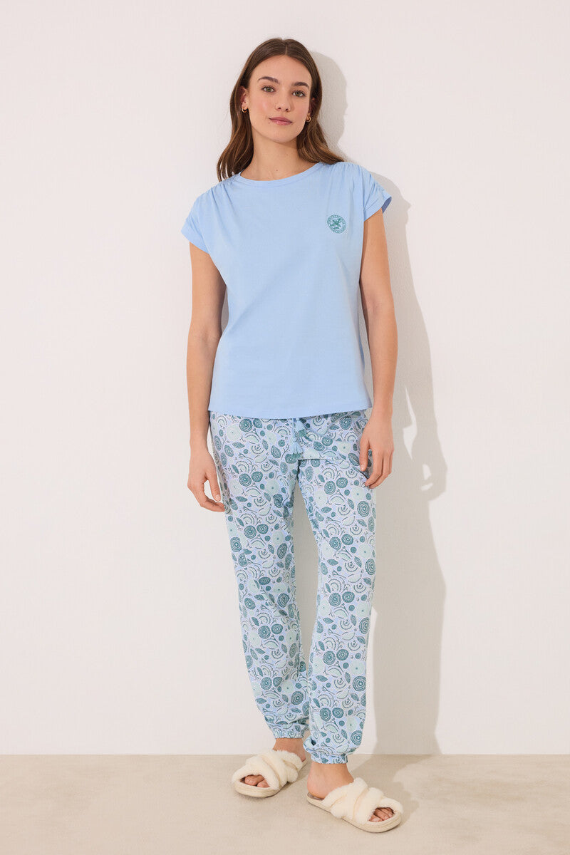 Women Secret-Blue floral pajamas 100% cotton-sold by FIG