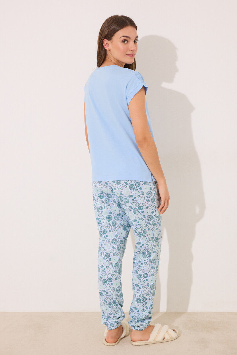 Women Secret-Blue floral pajamas 100% cotton-sold by FIG