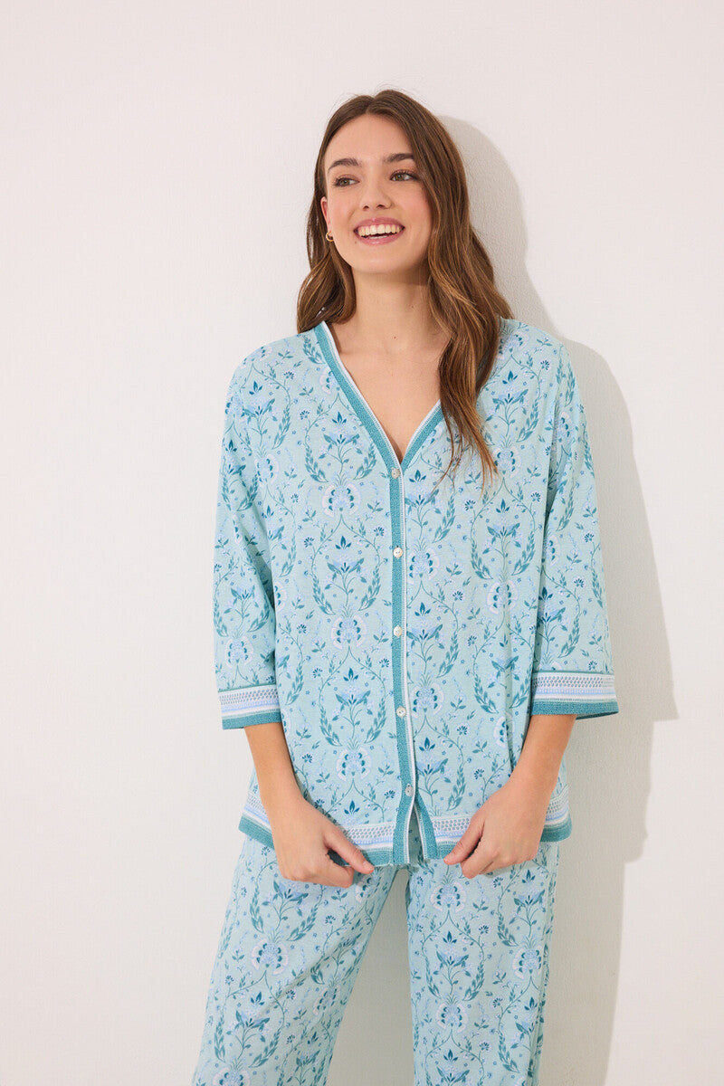 Women Secret-Green flower print pajamas 100% cotton-sold by FIG