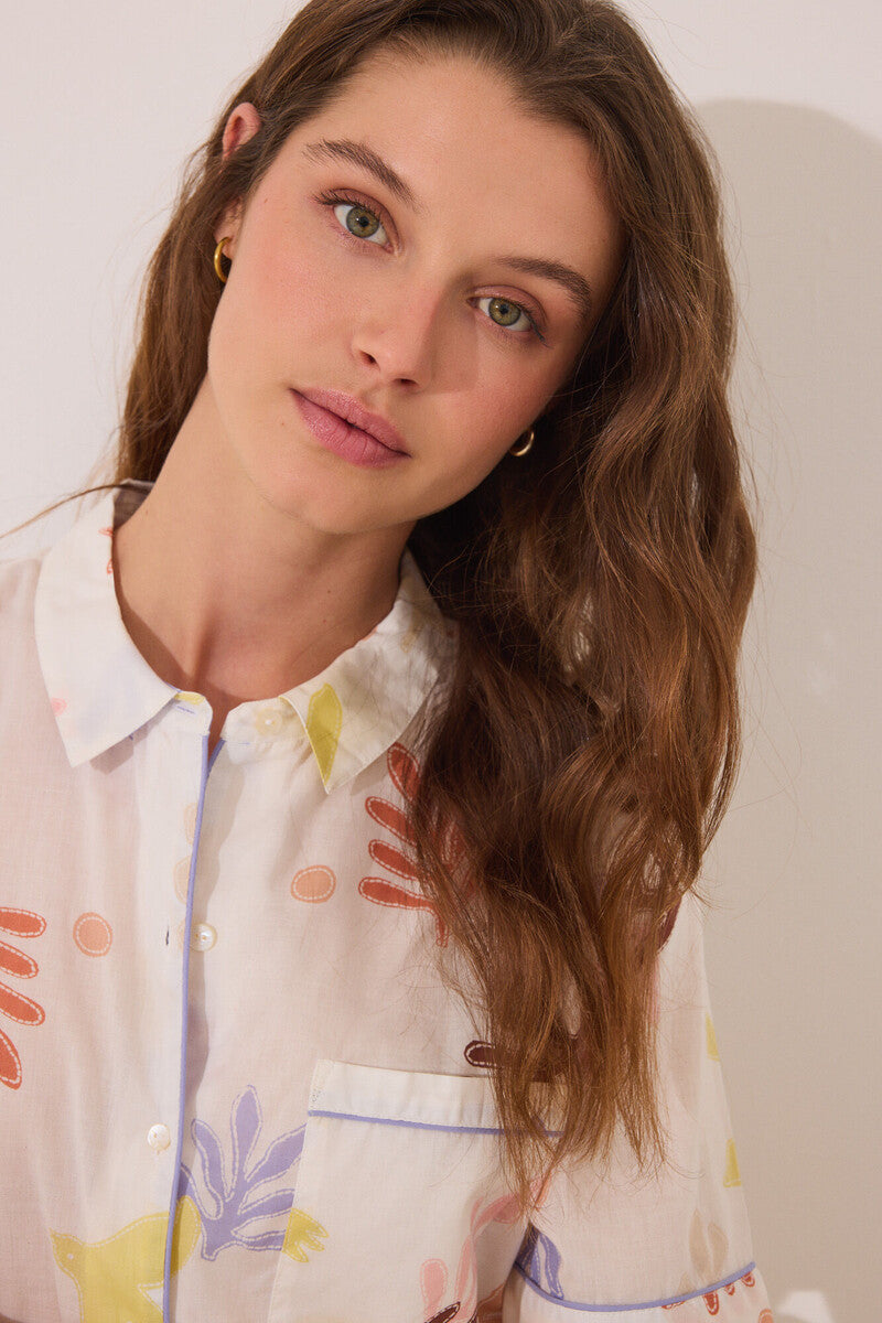 Women Secret-Classic short shirt pyjamas in full viscose with leaves-sold by FIG