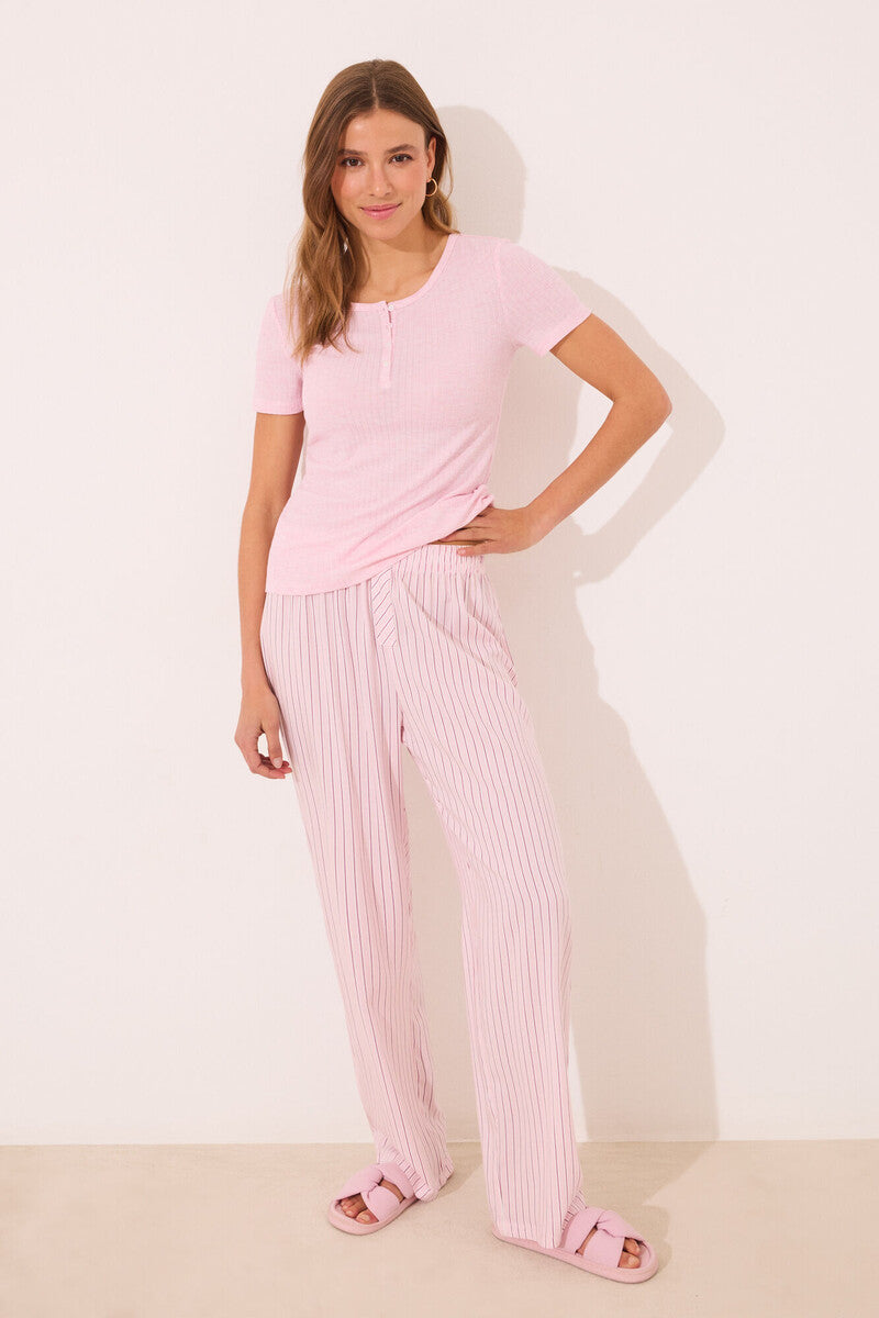 women'secret - Ribbed viscose pyjamas with pink stripes - sold by FIG