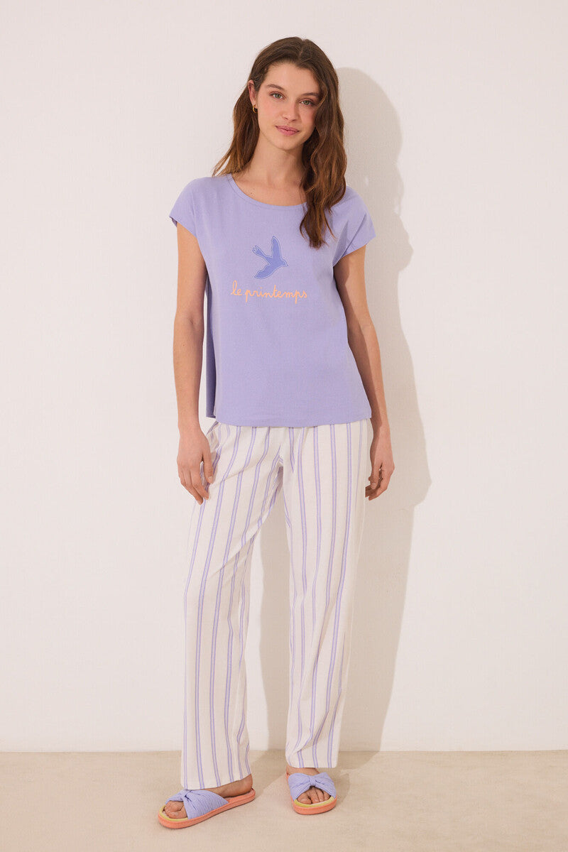 women'secret - Cotton loungewear with lilac stripes - sold by FIG