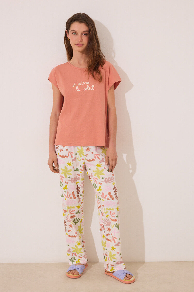 women'secret - Orange cotton loungewear pajamas with leaves - sold by FIG