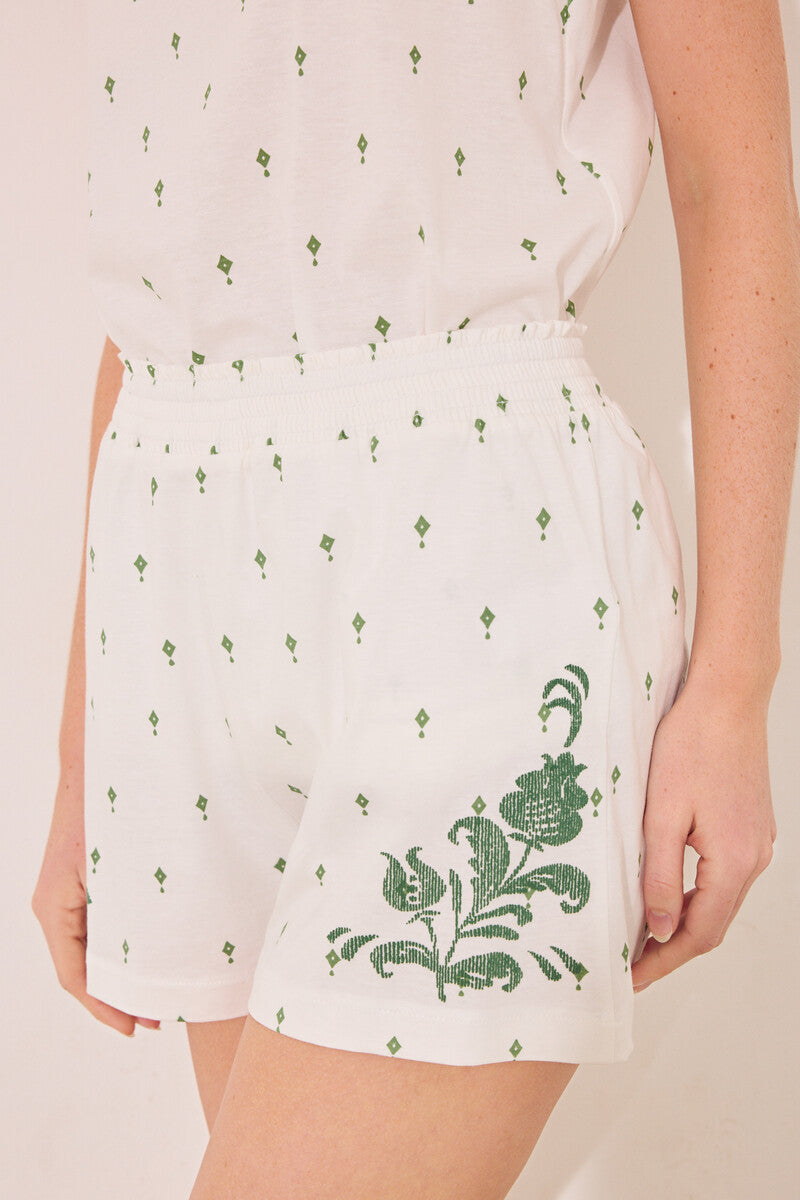 Women Secret-Short cotton pyjamas with green print straps- sold by FIG