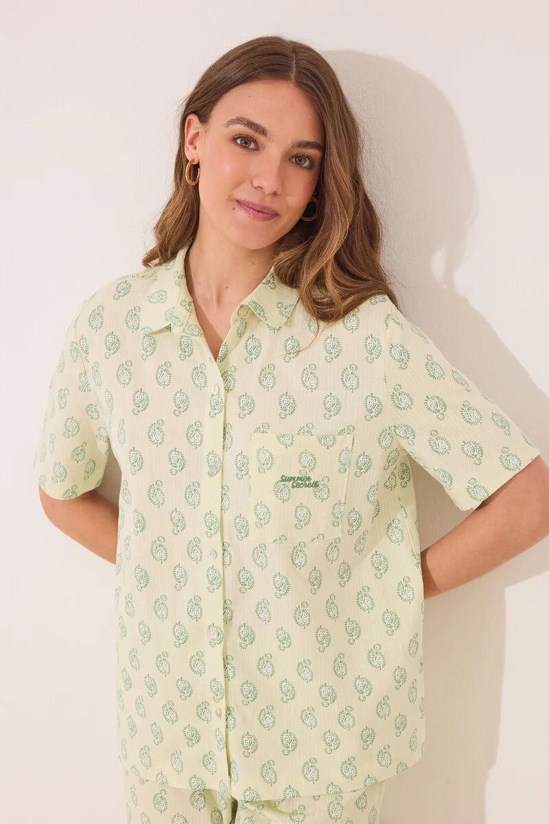 Women Secret-cotton pajamas with green paisley print- sold by FIG