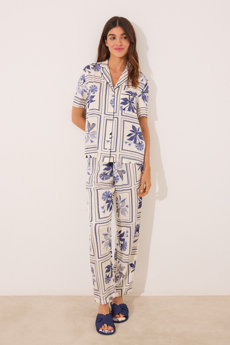 Women Secret-Satin shirt pajamas with flower print- sold by FIG