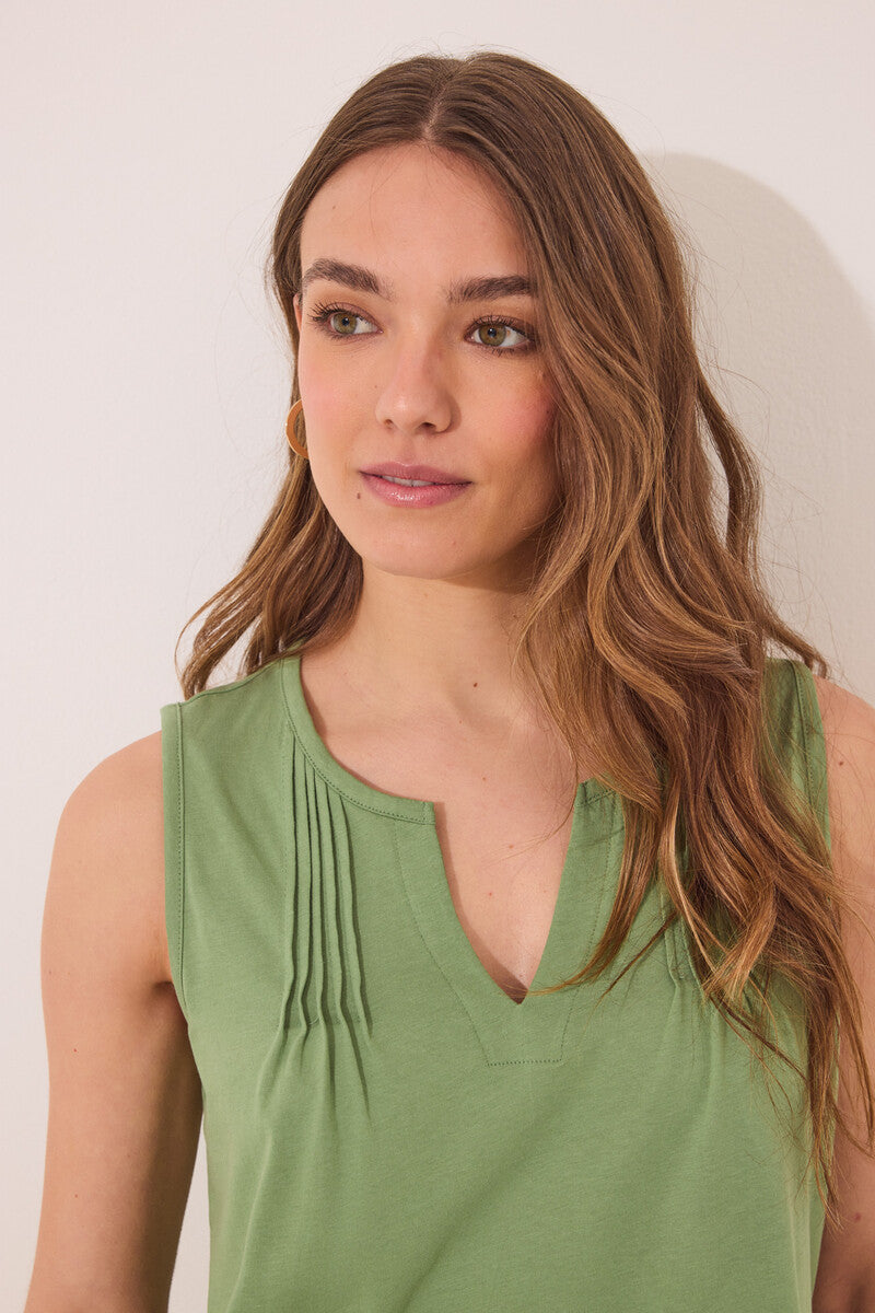 Women Secret-pyjamas with straps in pleated green cotton- sold by FIG