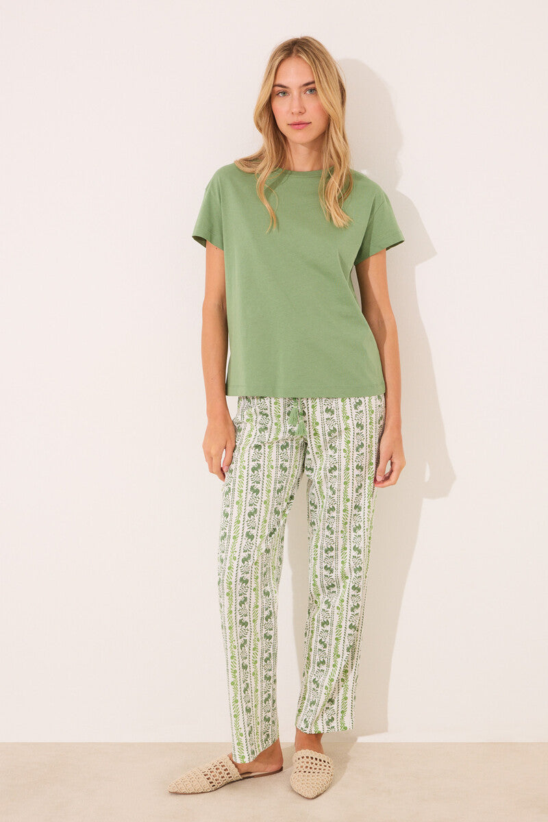 Women Secret-Short-sleeved cotton pyjamas with green print- sold by FIG