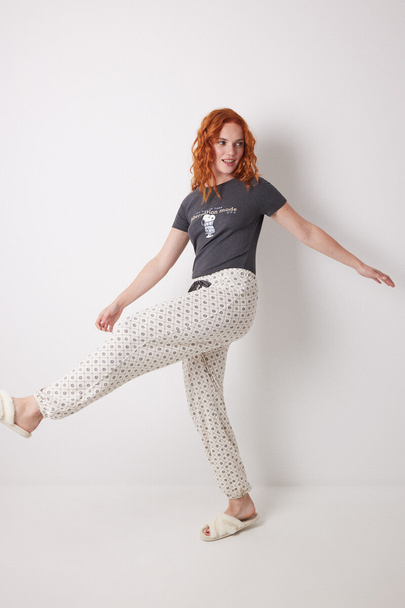 Women Secret-Long carrot trousers with check and flower print- sold by FIG