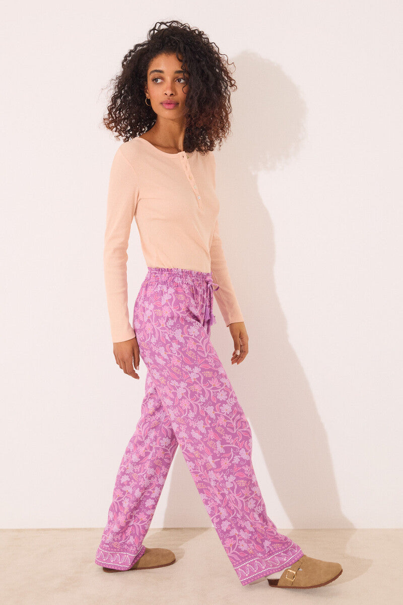 Women Secret-Long viscose trousers with boho floral print-sold by FIG