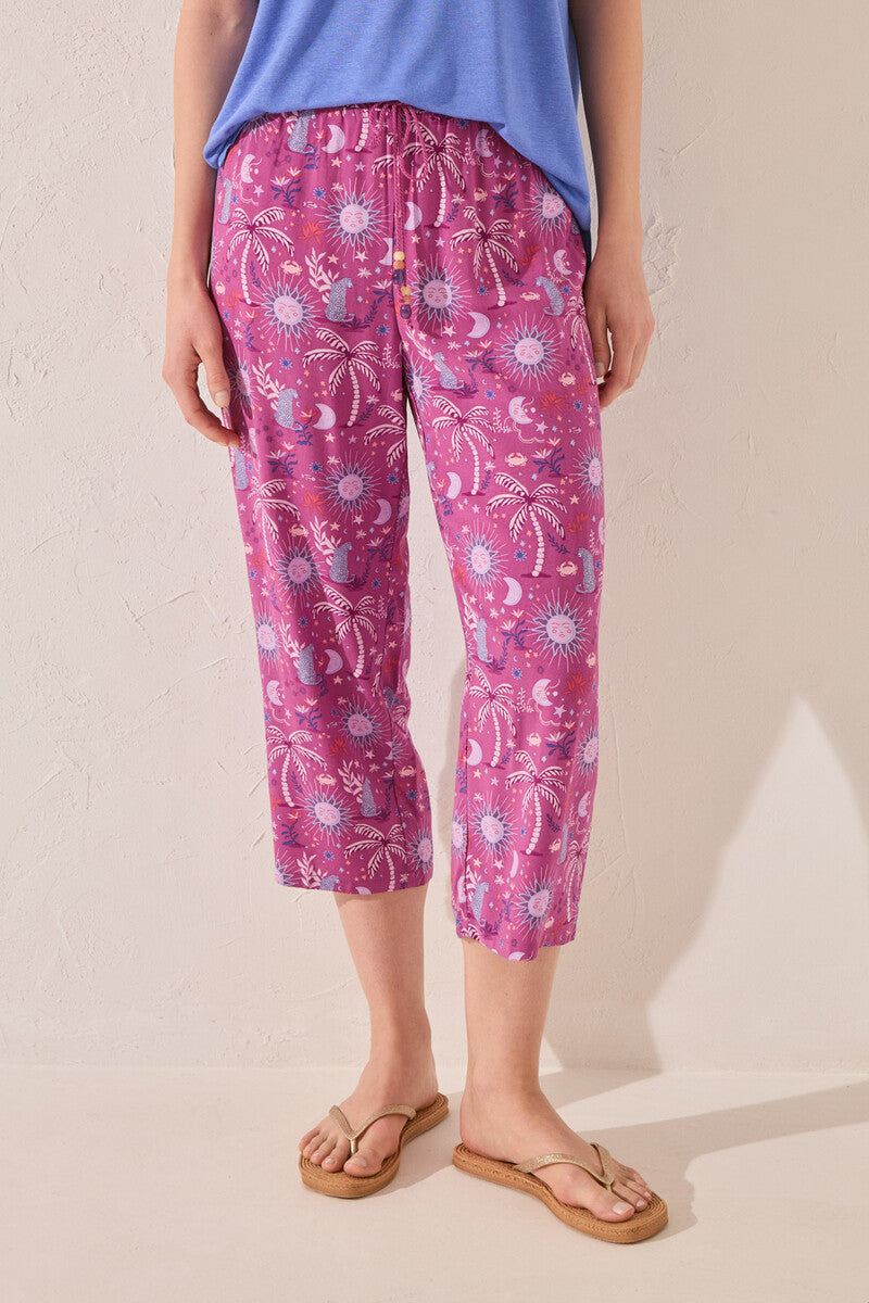 Women Secret-Viscose capri pants with purple/lilac print- sold by FIG