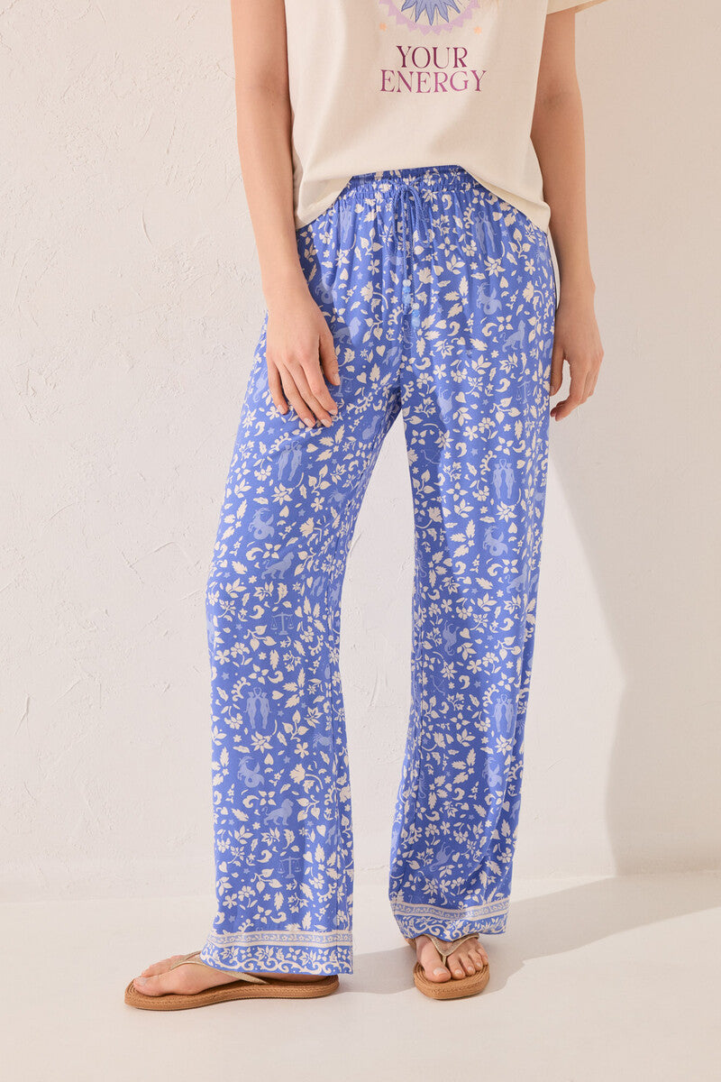 Women Secret-Long viscose trousers with blue print- sold by FIG