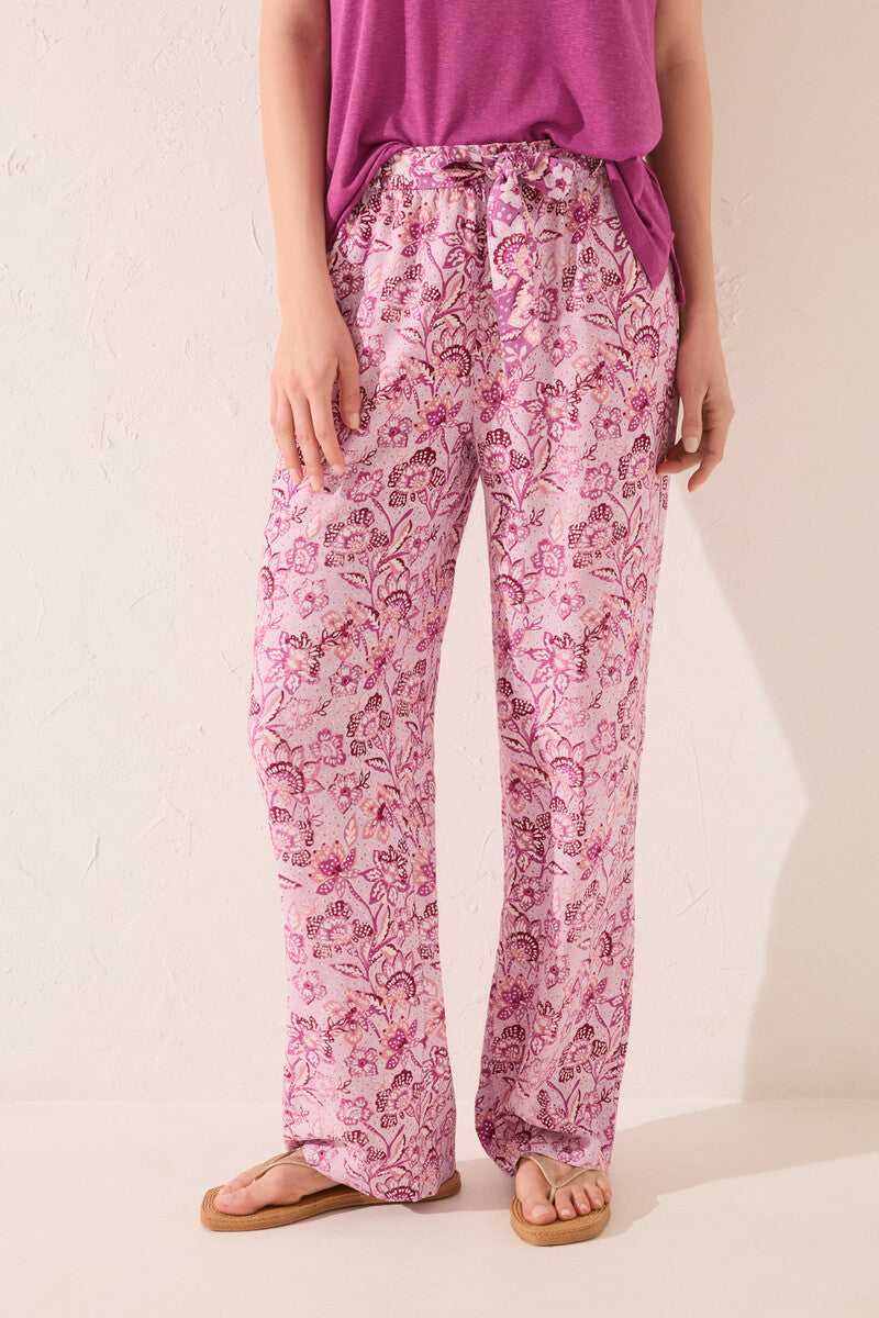 Women Secret-Long viscose trousers with pink print- sold by FIG