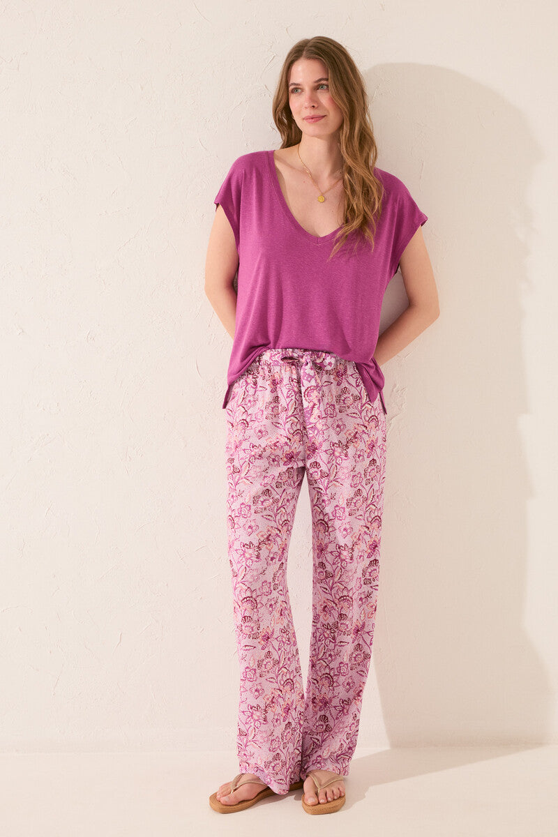 Women Secret-Long viscose trousers with pink print- sold by FIG