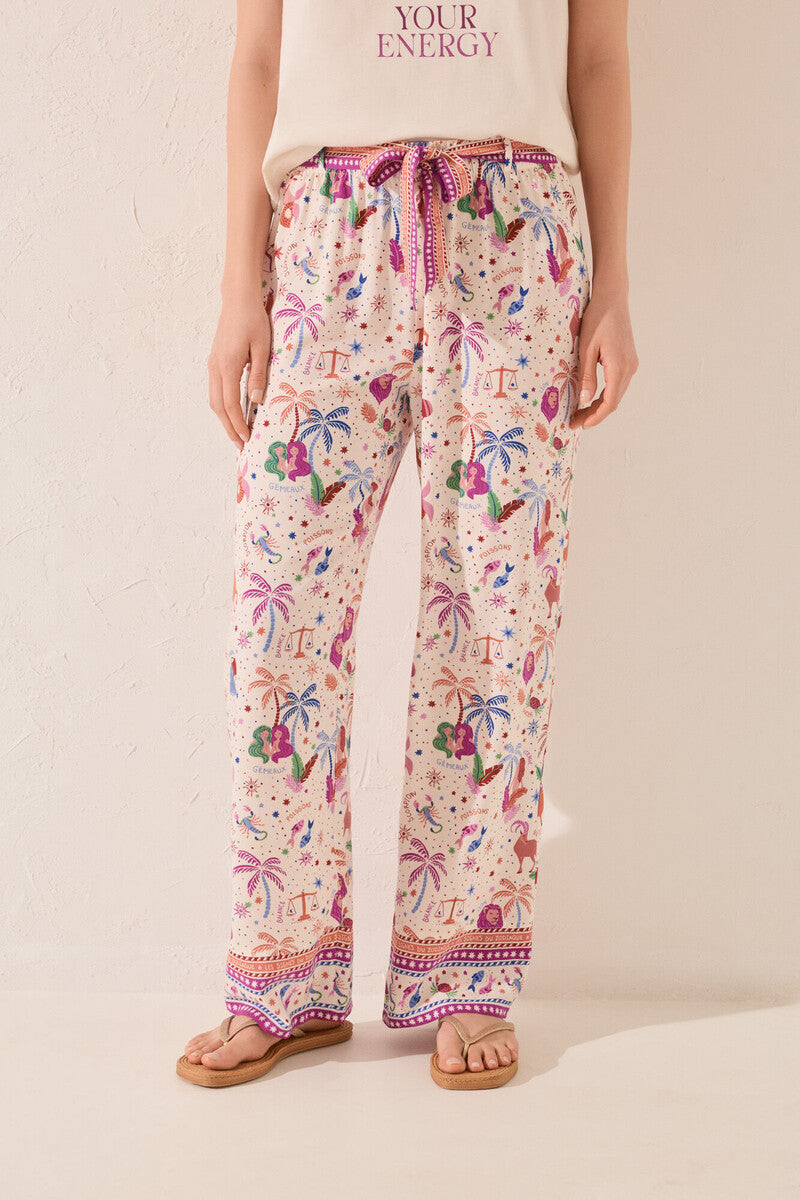 Women Secret-Long viscose trousers with multicoloured print- sold by FIG