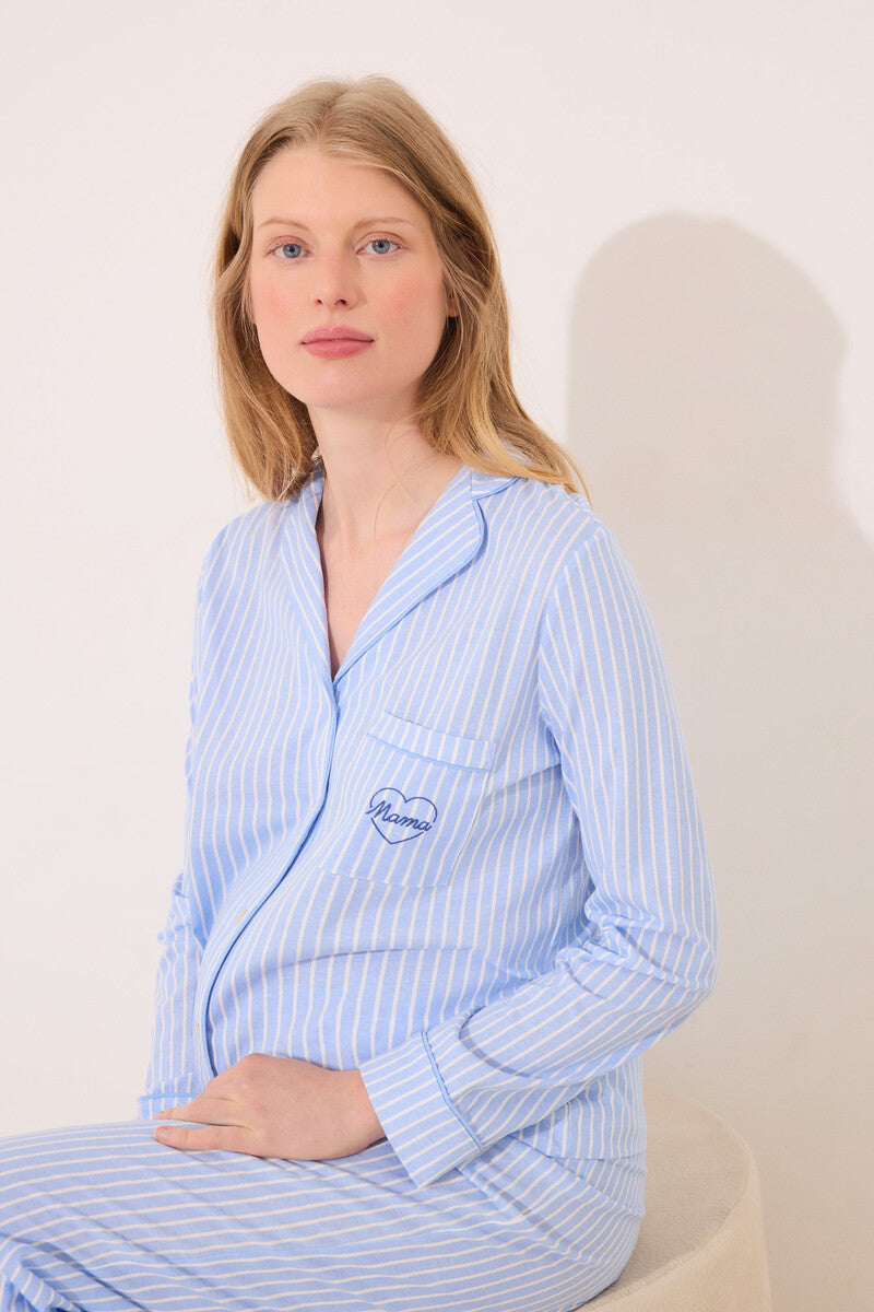 Women Secret-Classic maternity shirt pajamas 100% cotton stripes-sold by FIG