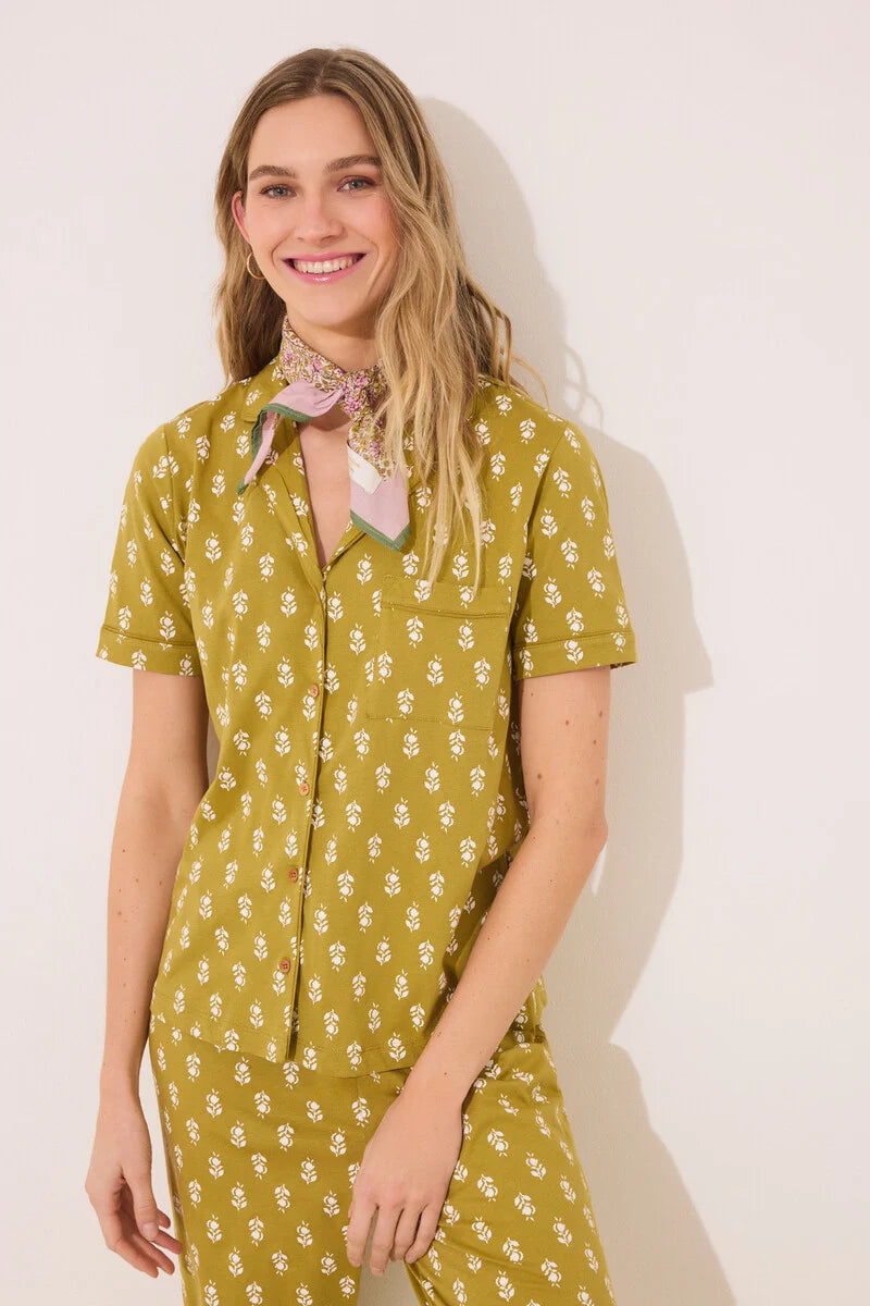 women'secret - Khaki shirt pajamas 100% cotton with prints - sold by FIG