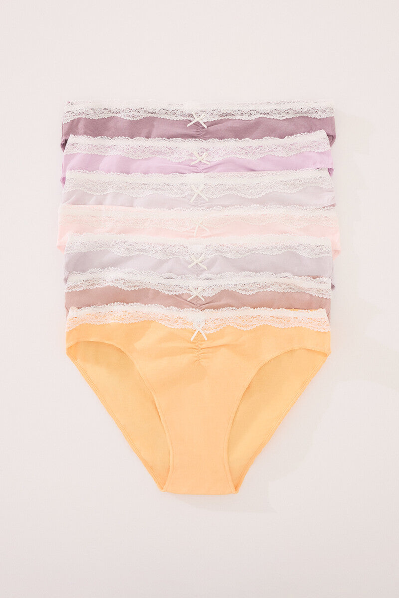 Women Secret-Pack of 7 classic cotton panties mixed with lace colors-sold by FIG